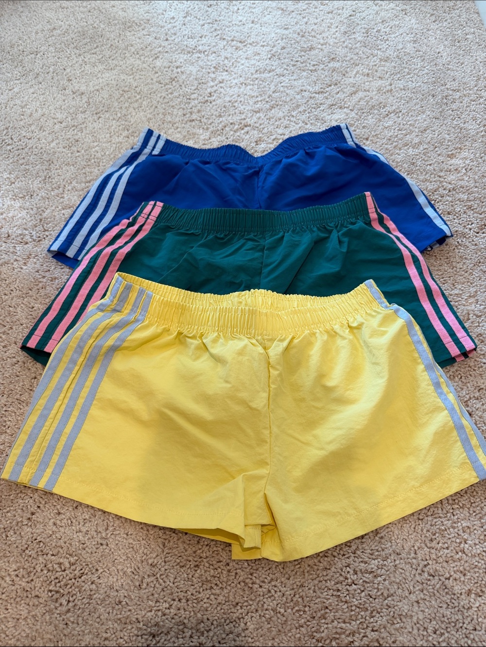 3 pairs of Women’s Elastic-Waist Athletic Shorts - Yellow, Green, Blue